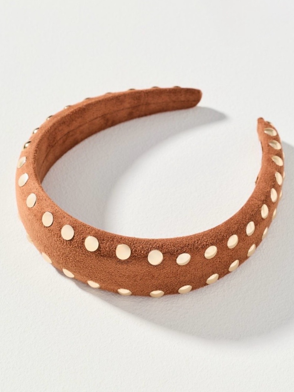 Anthropologie Faux Suede Headband in Brown with Gold Studs. Brand new!